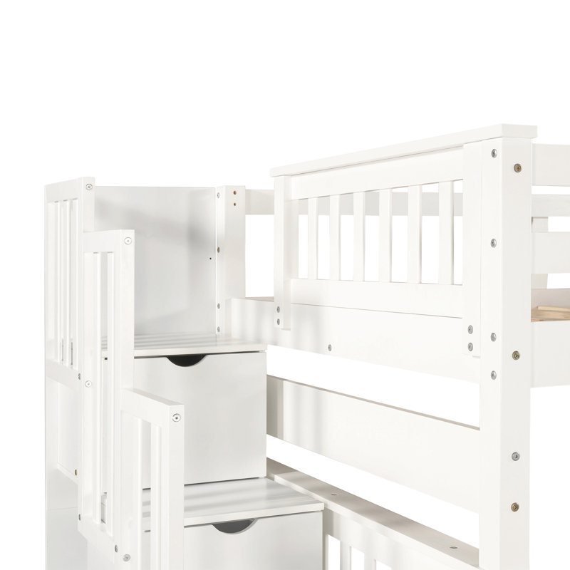 Lit superposé double au-dessus de double avec tablettes et 6 tiroirs de rangement, Blanc
