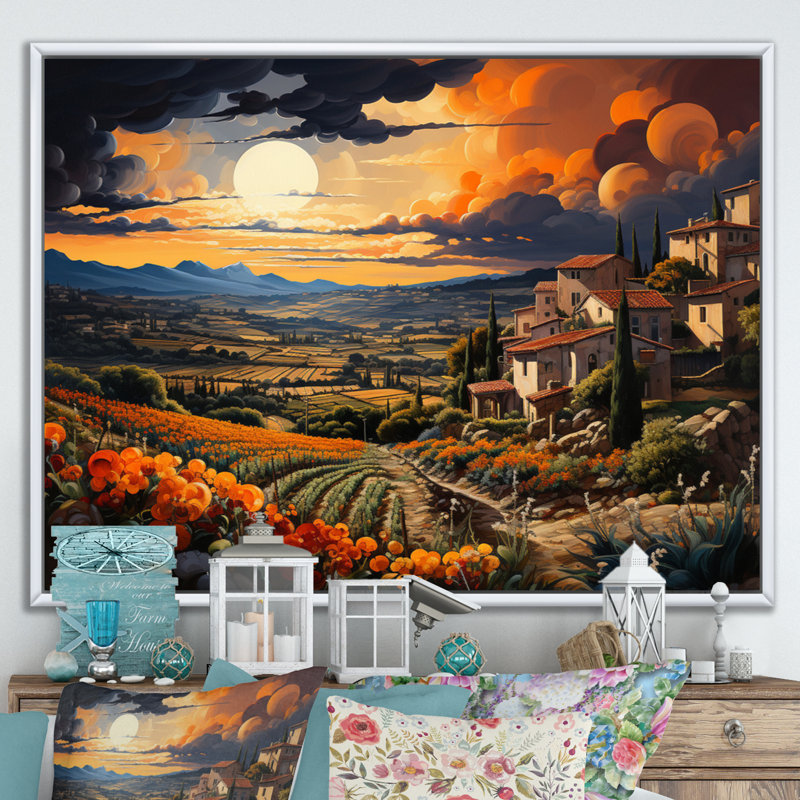 Impression sur toile, "French Vineyard Symphony II", H 34 po x l 44 po x P 1,5 po, Cadre flottant blanc