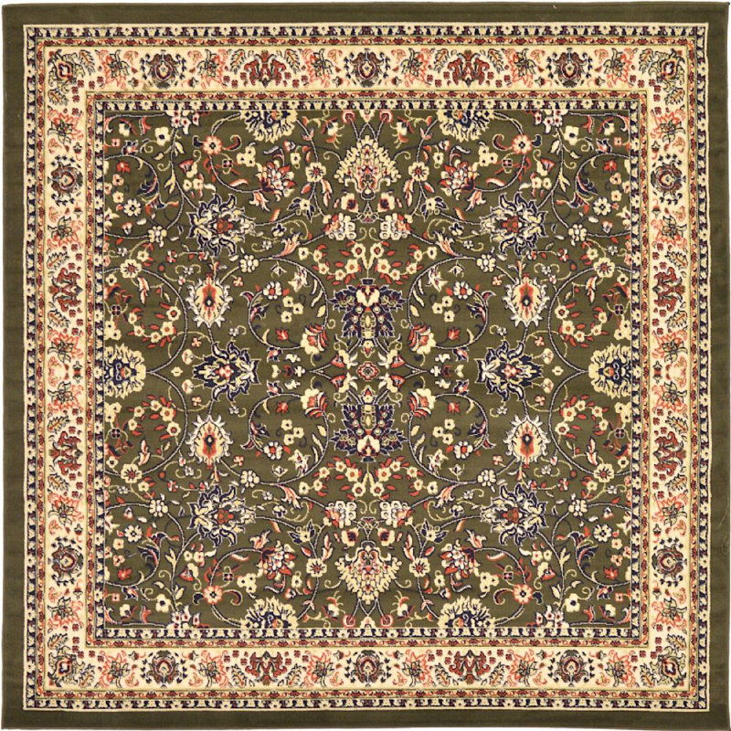 Tapis oriental vert Zayandeh, Carré 8 pi