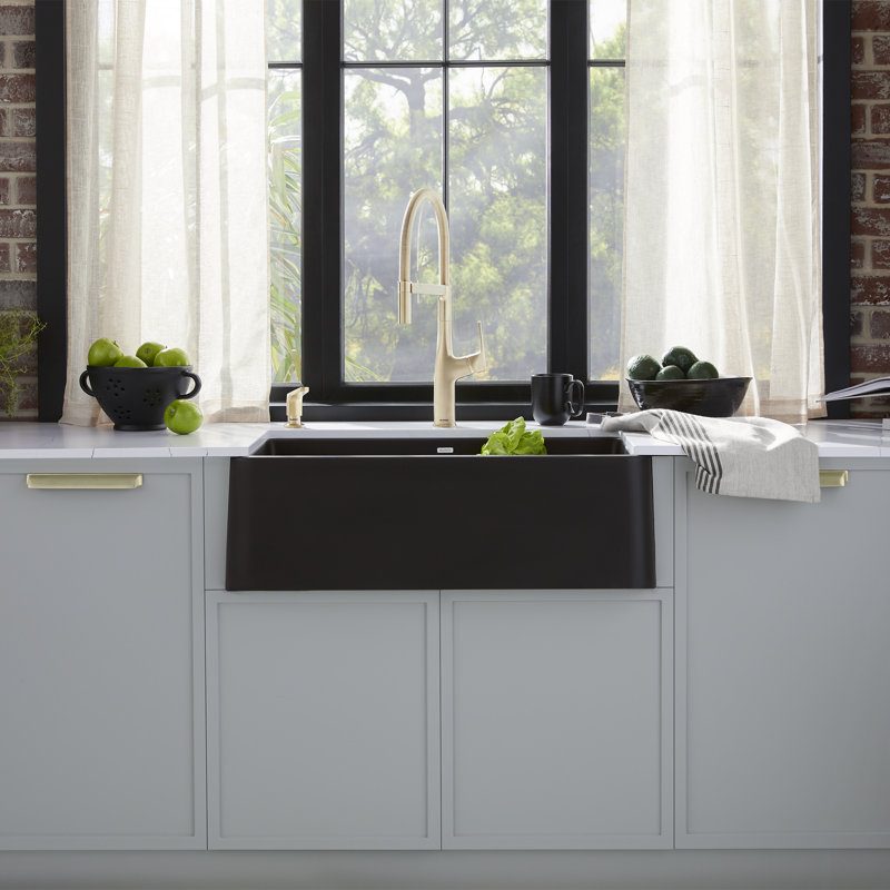 Ikon SILGRANIT 33" Single Bowl Apron-Front Farmhouse Sink, Coal Black
