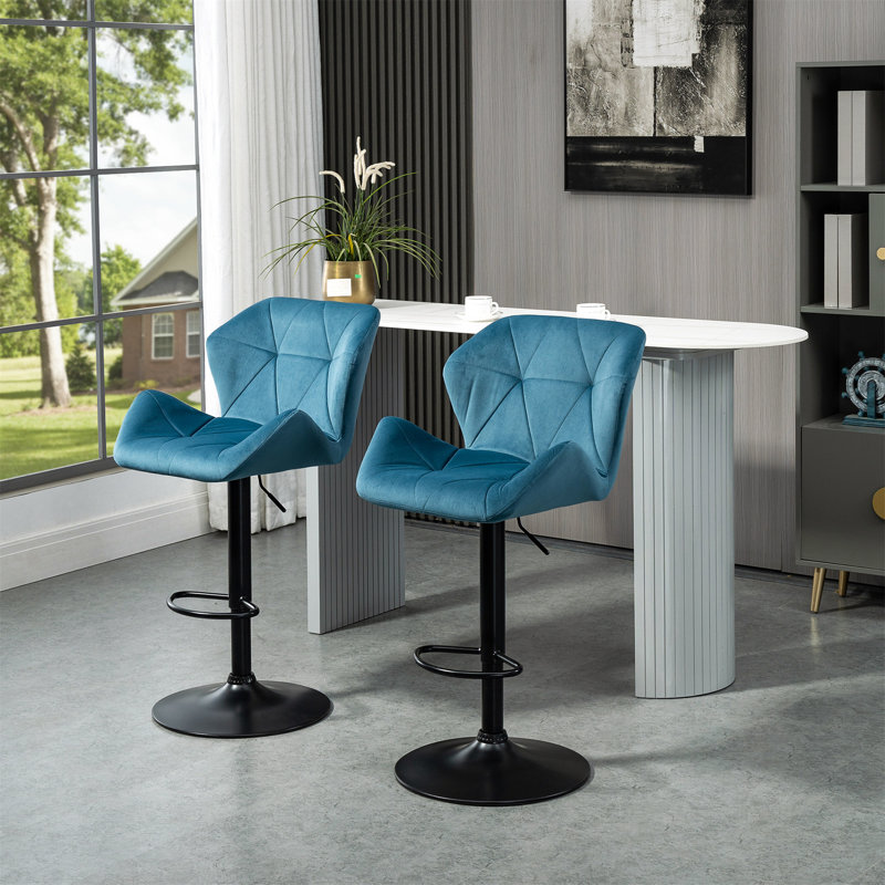 Amariae Upholstered Adjustable Height Counter Stool with Metal Frame, Blue