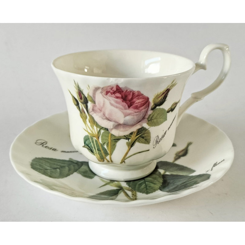 Tasse à thé & soucoupe Roy Kirkham-rouge, Rose, porcelaine fine fabriquée en Angleterre