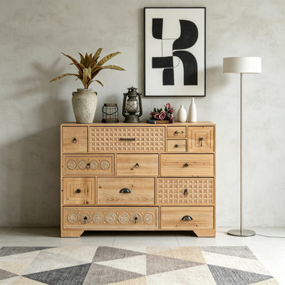 Retro solid wood carved drawer accent chest