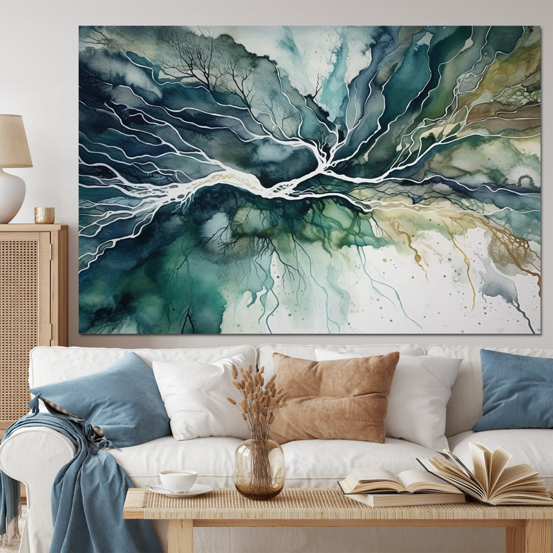 Décoration murale géométrique abstraite vert et bleu marbré Dreamscape II
