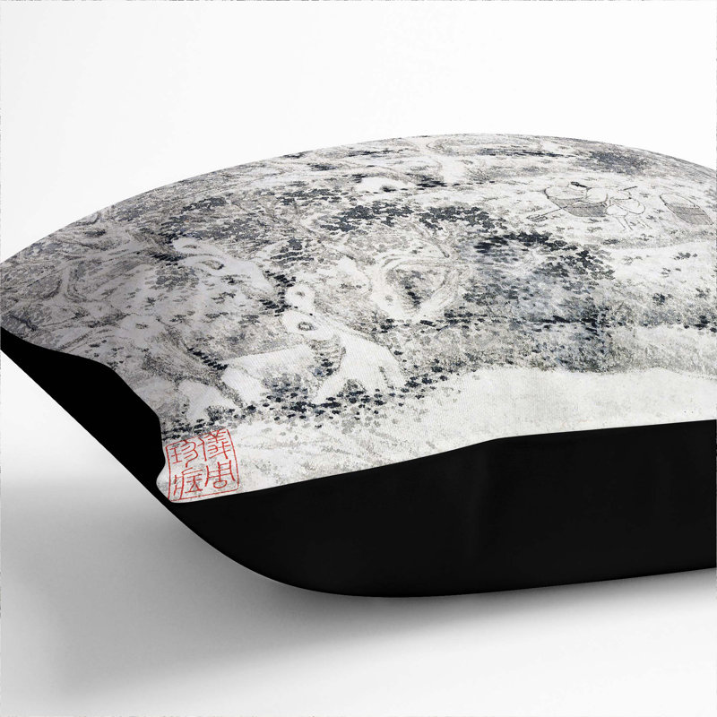 Working in the Garden by Wen Zhengming Cushion with Filling, 40cm H x 40cm W x 15cm D, Black