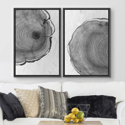 Tree Rings " Black And White Wood Tree Ring Duo Wilderness " 2 - Pieces