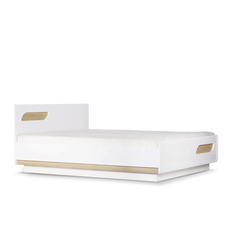 Goddard Bed, European Kingsize (160 x 200 cm), Matt white/High-gloss white/Oak