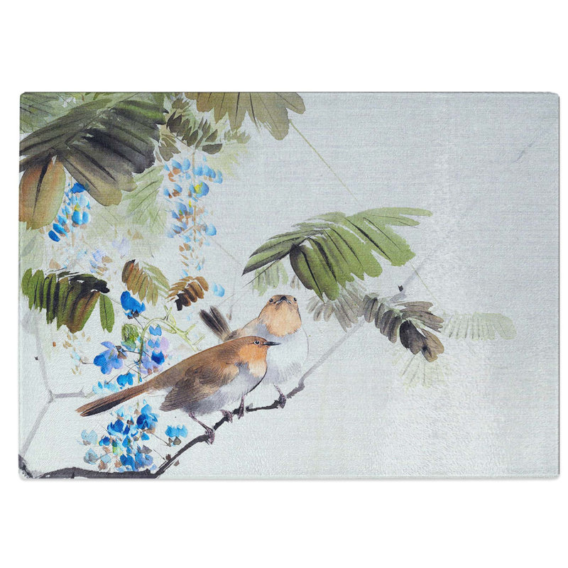 Tempered Glass Birds and Flowers Chopping Board, 28.5 cm W x 20 cm L