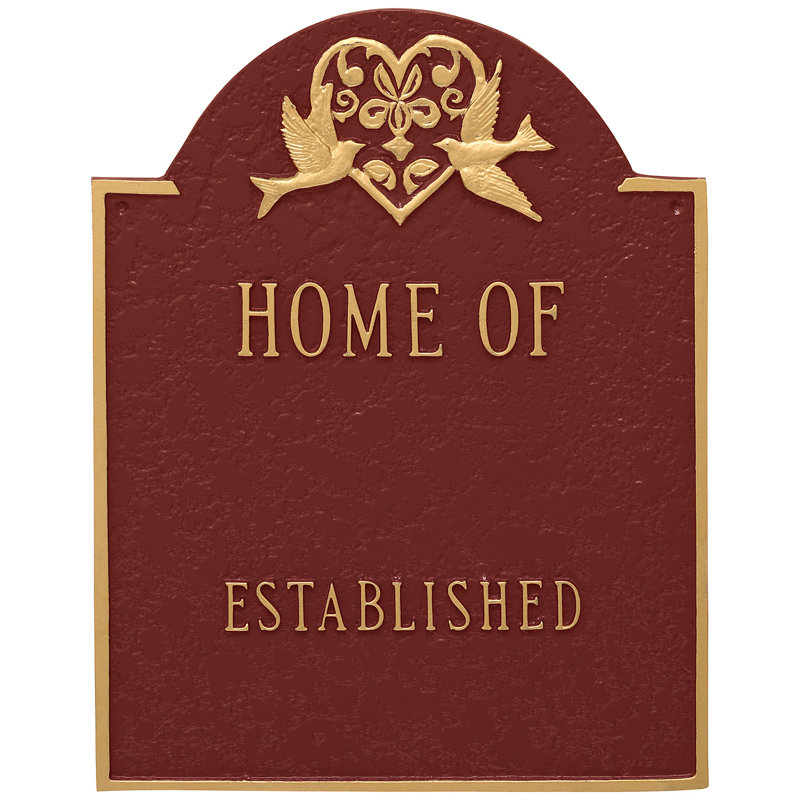 Plaque d'adresse murale sur 4 lignes, Rouge brique / Or, Oui