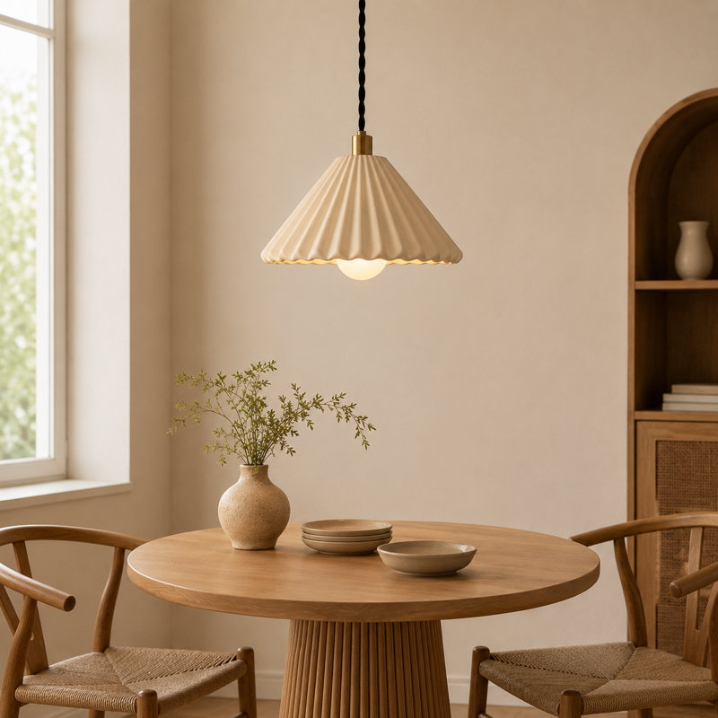 Ceramic Pleated Tapered Single-Light Pendant Light