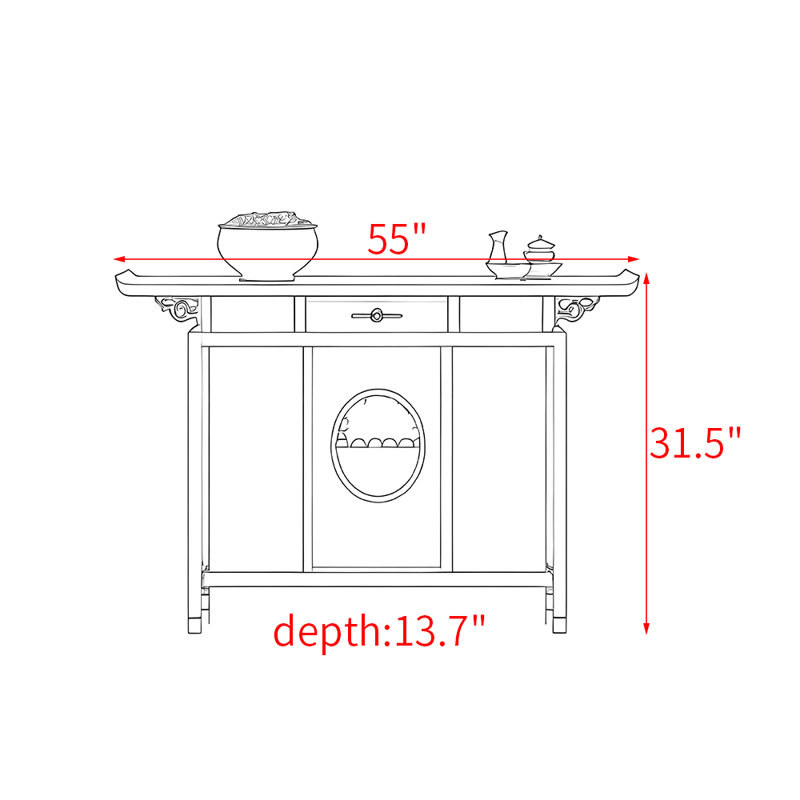 New Chinese solid wood console table, 31.5" H x 55" W x 13.7" D, Reddish Brown
