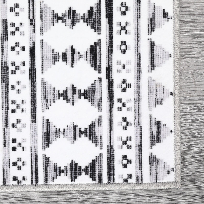 Tapis antidérapant et lavable Boho, Gris, Rectangle 5 pi x 7 pi