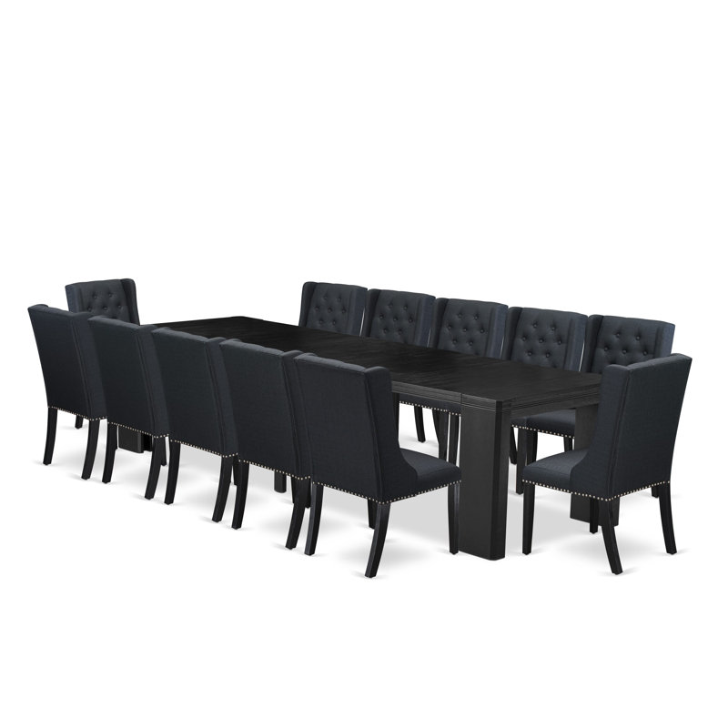 Ensemble de table de salle à manger 13 pièces comprenant une table de petit-déjeuner rectangulaire et 12 chaises en tissu de lin noir