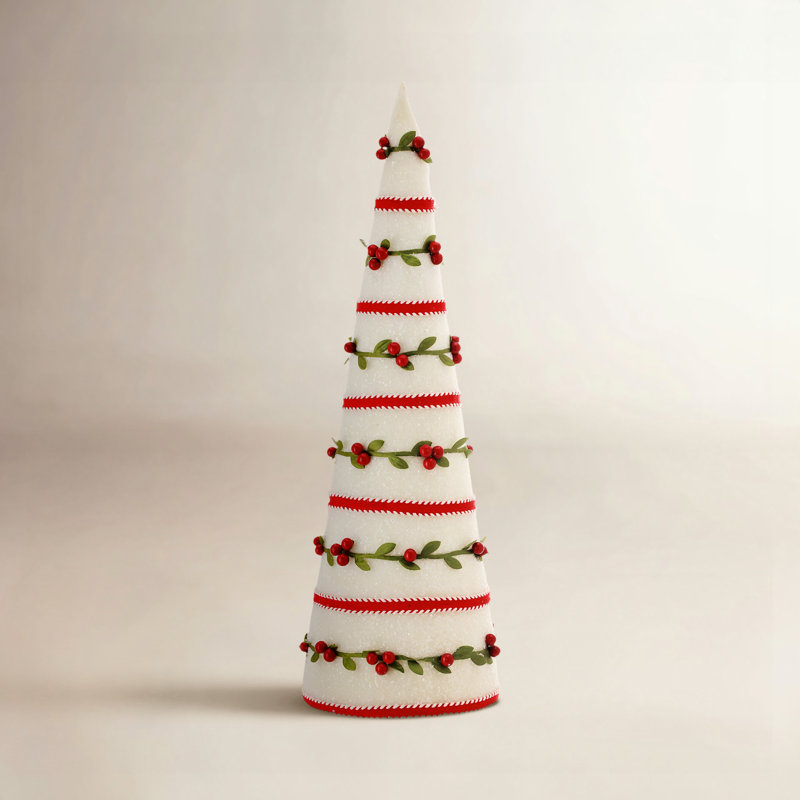 Sapin conique givré baies de vigne, Rouge et blanc