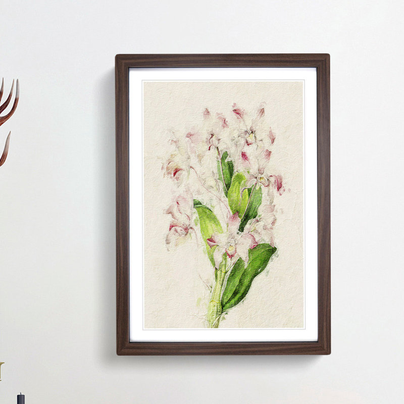 Illustration of Pink Dendrobium Orchids - Picture Frame Painting Print, Walnut Framed, 36cm H x 27cm W x 2cm D