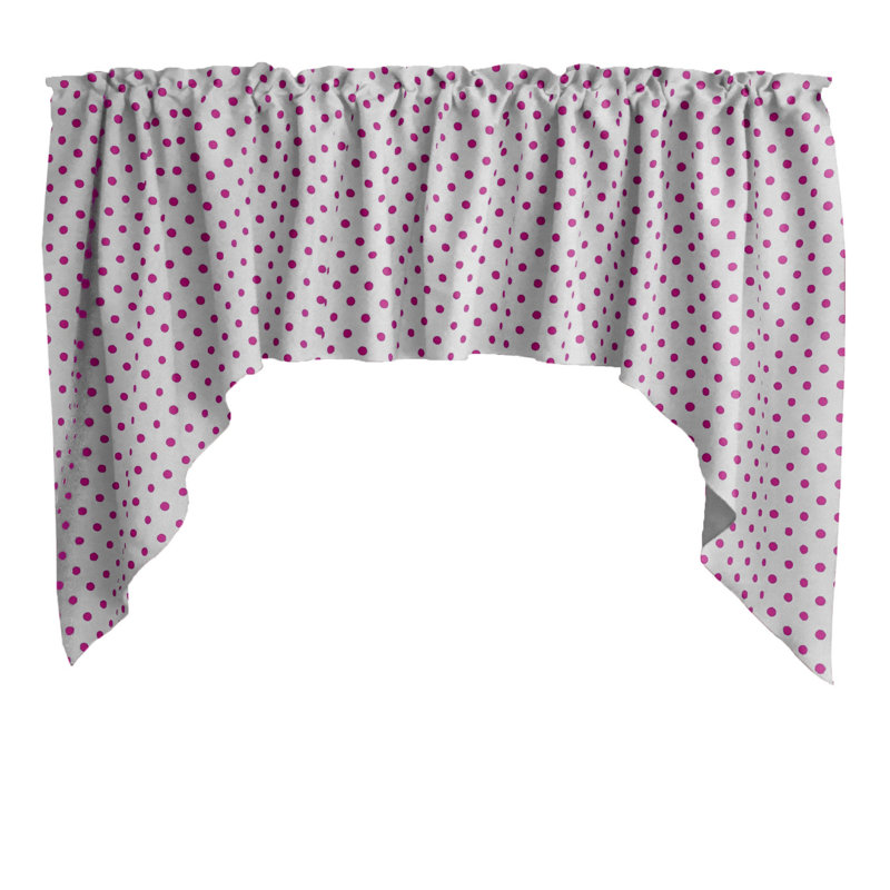 Cantonnière à pois en mélange de coton l 58 po, Blanc / fuchsia