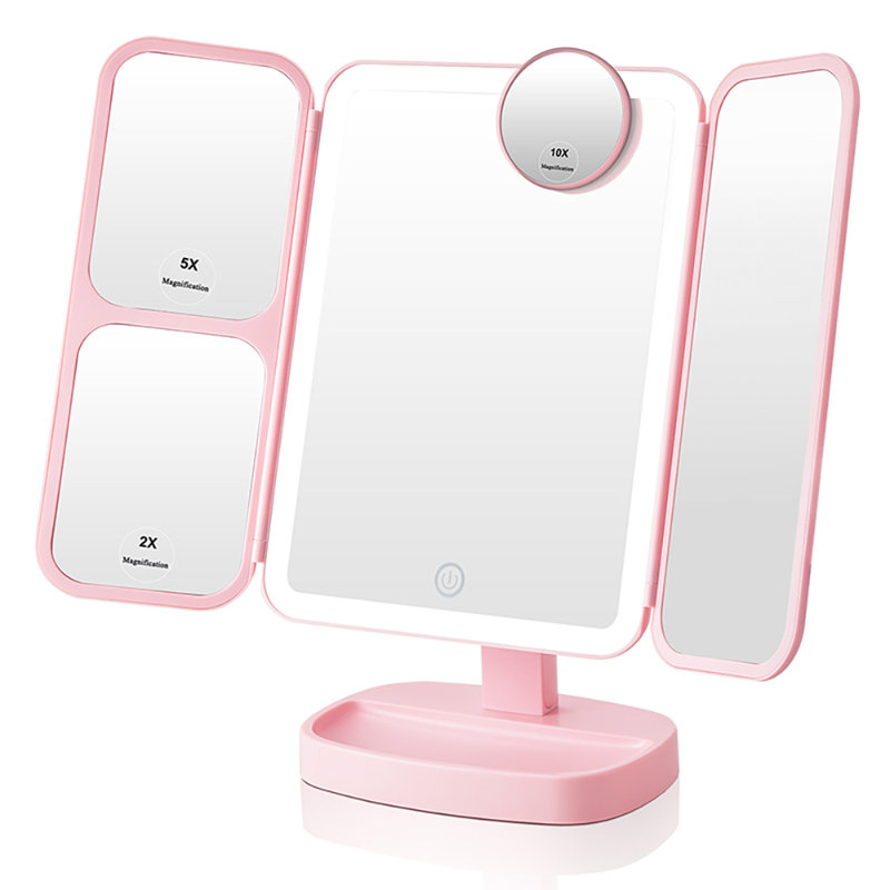 Freestanding Mirror with Shelves, Pink
