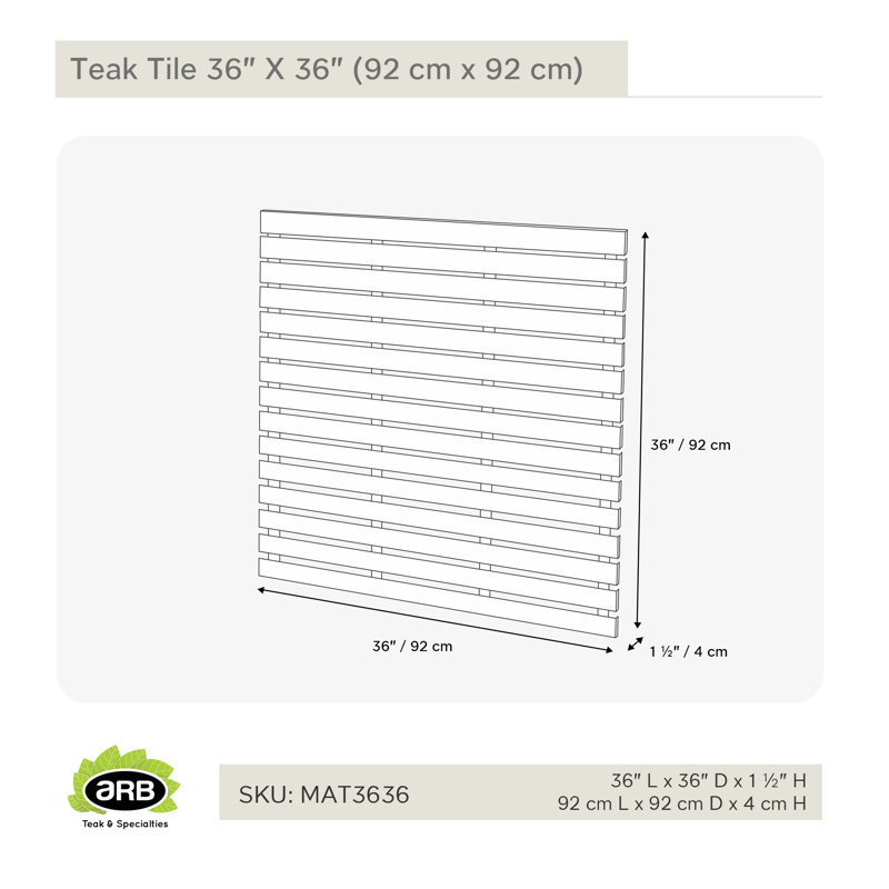 Solid Wood Shower Mat, 1.5" H x 36" W x 36" L