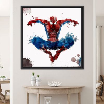 Spider-Man Watercolor Painting: Boy Room Canvas Wall Decor,1P BlackFramedCanvas