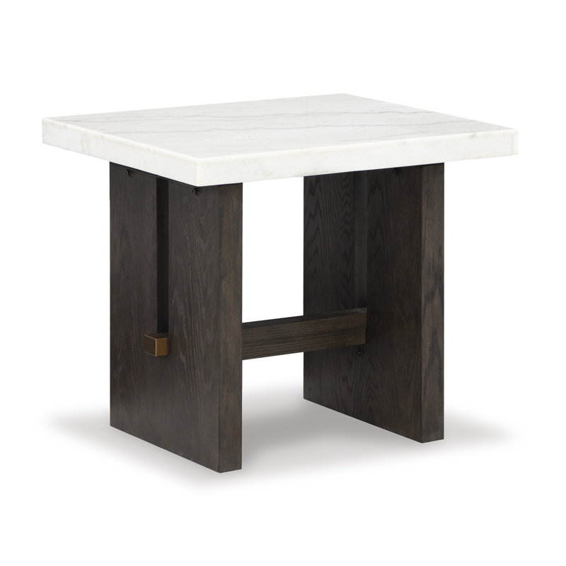 Contemporary Dark Brown Wood End Table with Marble Top