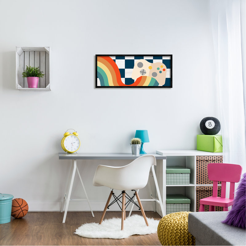 «Rainbow Gaming contrôleur encadré sur bois», impression, Giclée encadrée noir minuit, H 13 po x l 30 po x P 1,5 po