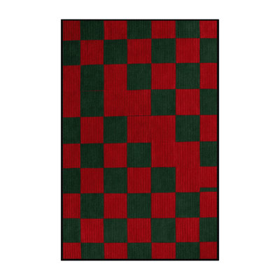 Machine Washable Checkered Red Area Rug
