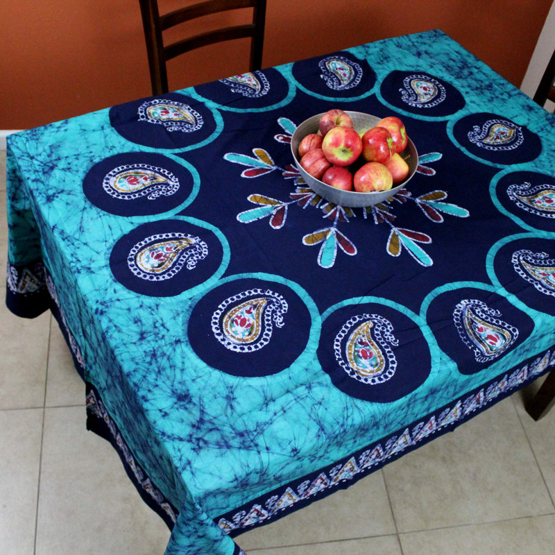 Pagur Batik Cotton Paisley Floral Tablecloth, Green, 60" W x 90" L, Rectangle