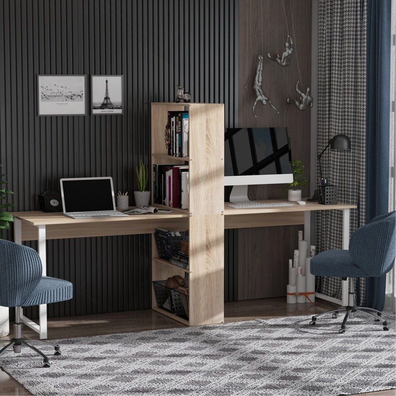Bureau d'ordinateur 88 po pour 2 personnes avec tablettes de rangement