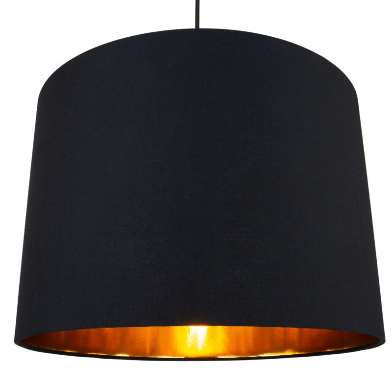 Contemporary Cotton Lamp/Light Shade with Shiny Paper Inner, Black, 28cm H x 40cm W x 40cm D