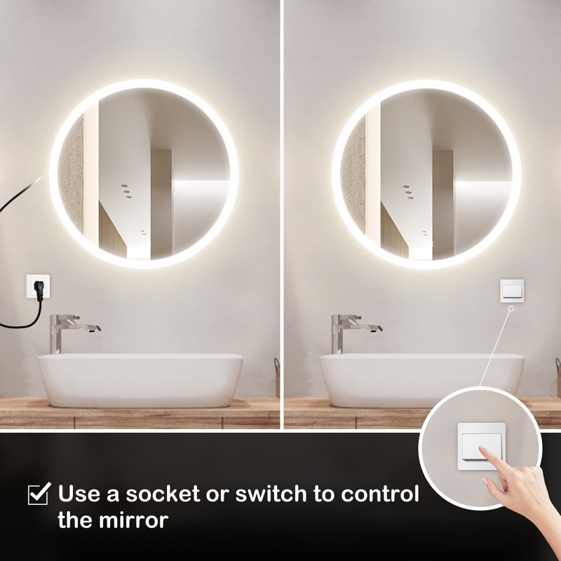 Miroir de salle de bain rond Naliyah, 28 po x 28 po