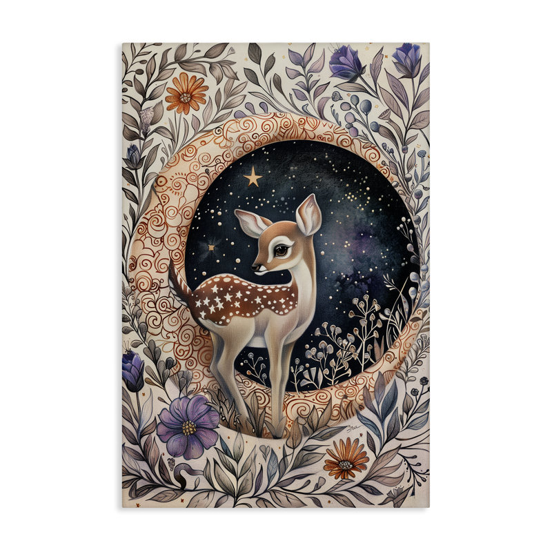 Art mural floral fauve et lune par The Dutch Lady, H 30 po x l 20 po