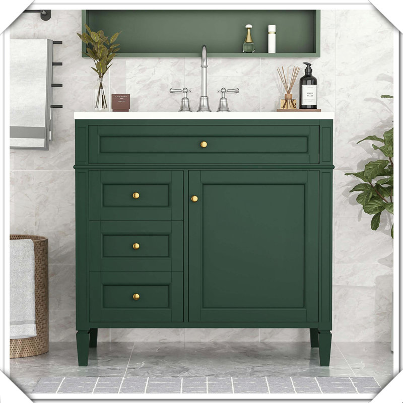Meuble-lavabo moderne simple avec tiroirs supérieurs, Vert