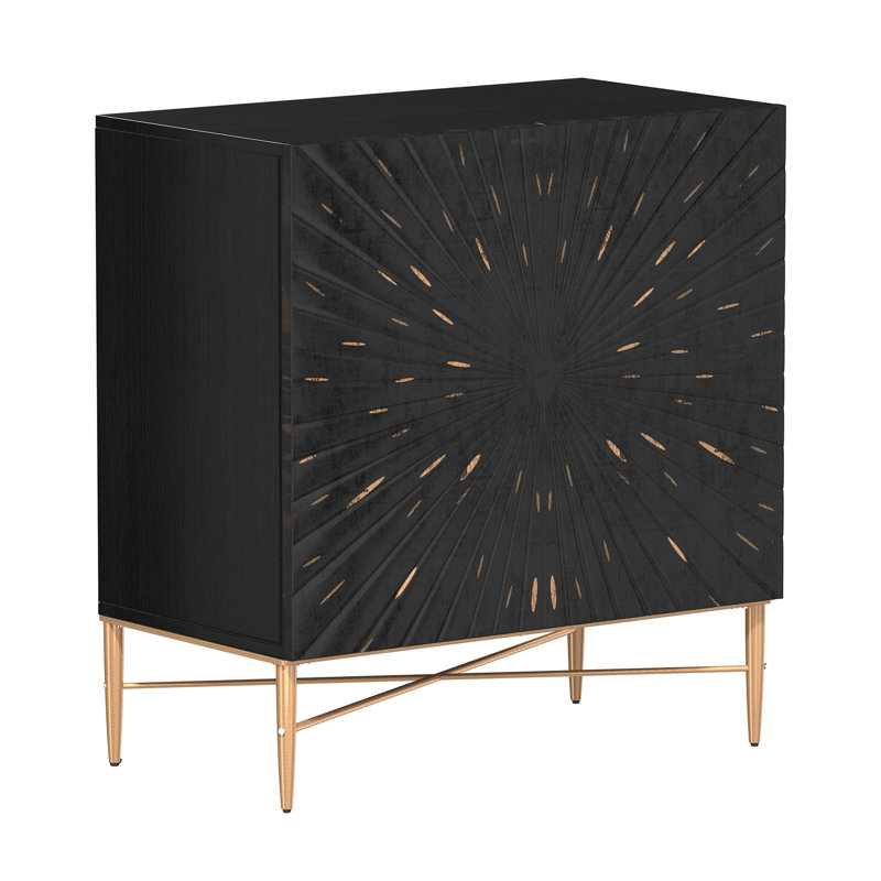 2-Door Wood Accent Cabinet with Metal Legs, Black