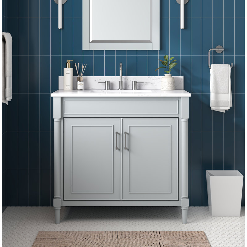 Guider 36" Free Standing Single Bathroom Vanity with Engineered Stone Top, Light Gray