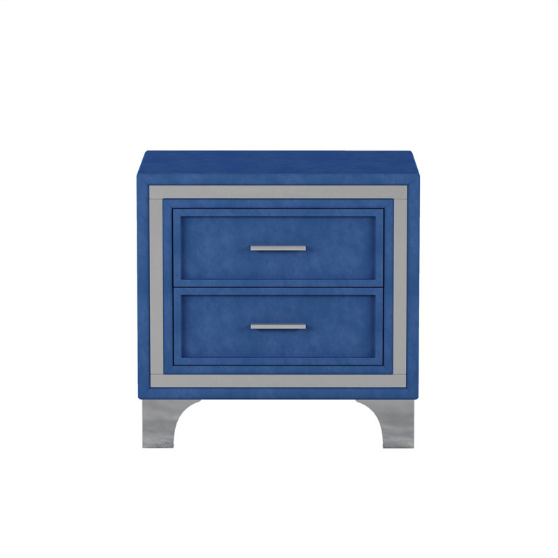 Velvet Solid Wood Nightstand, Navy