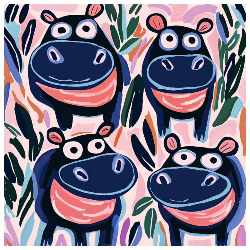 Cartoon Hippos Art Blankets, 50in W x 60in H