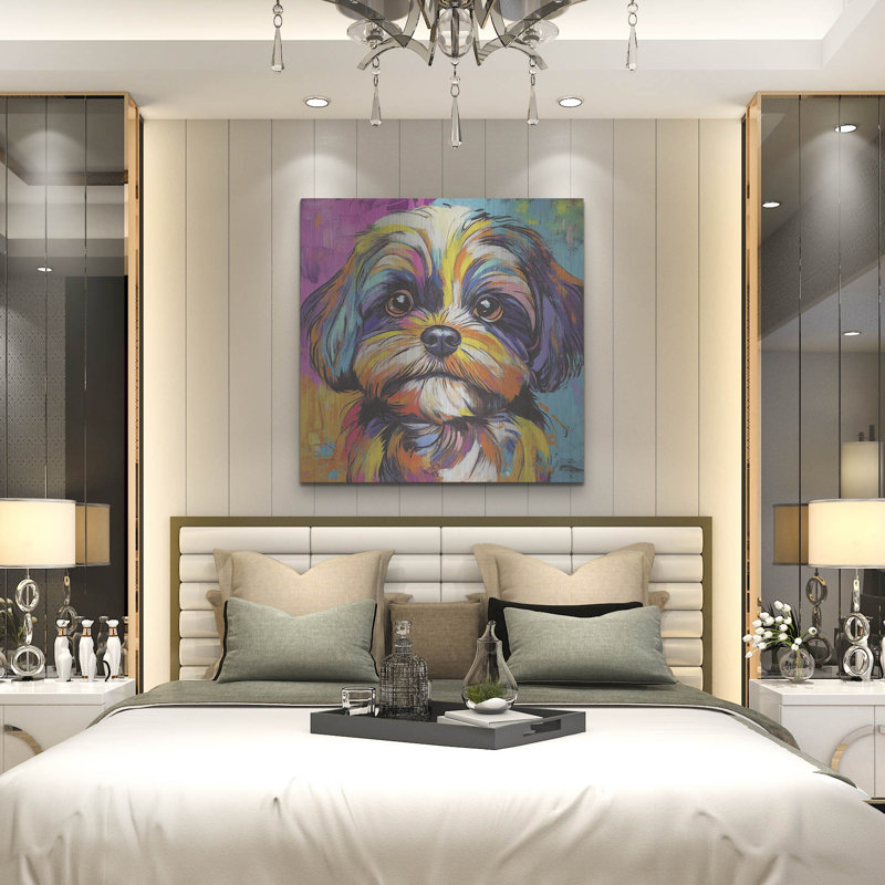  «Wouf Shih Tzu» par Rich Monet, art mural en métal, 36 po x 36 po, H 36 po x l 36 po