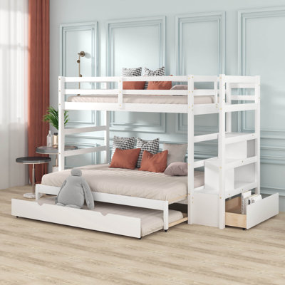 Lit superposé simple au-dessus de simple en bois massif Everleaner avec lit gigogne et couchette par Harriet Bee