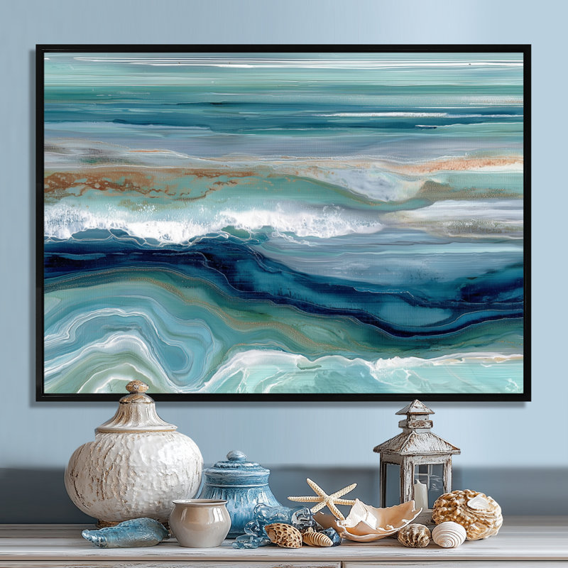«Green River», art mural vert, impression sur toile, 30" H x 40" W, Cadre flottant, Noir