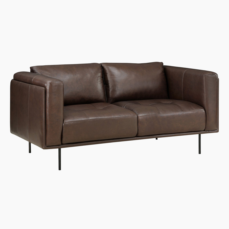 Causeuse en cuir grainé moderne et contemporaine de 63 po Wallas