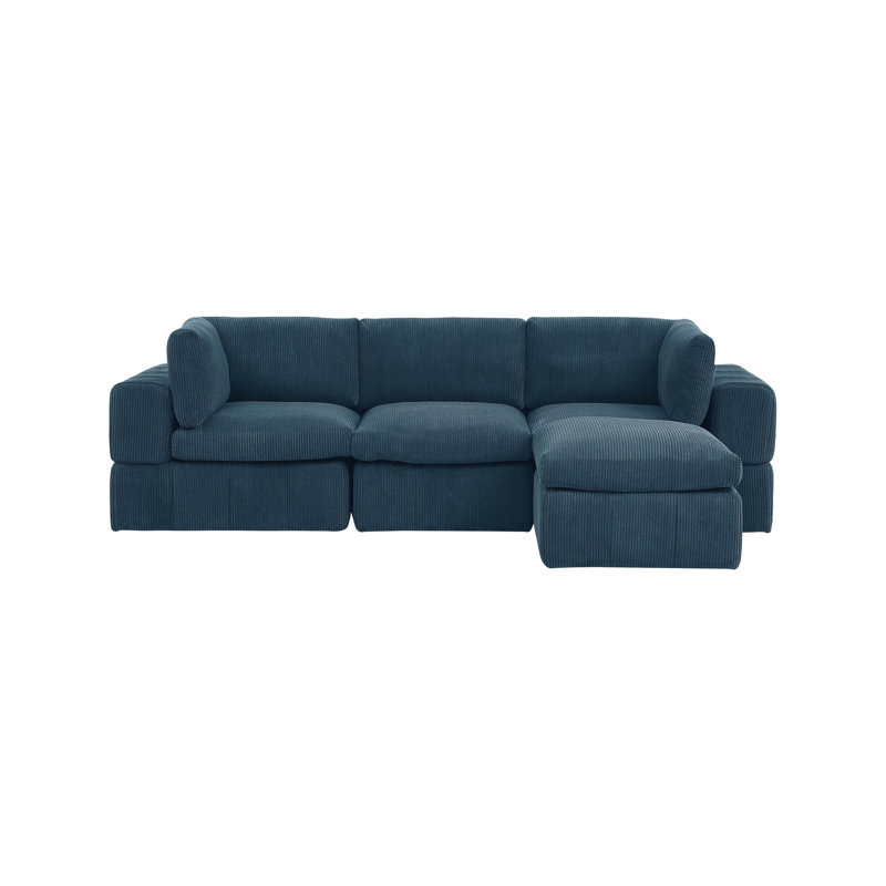 Canapé modulaire réversible de 108,5 po Atianna, Velours côtelé bleu foncé
