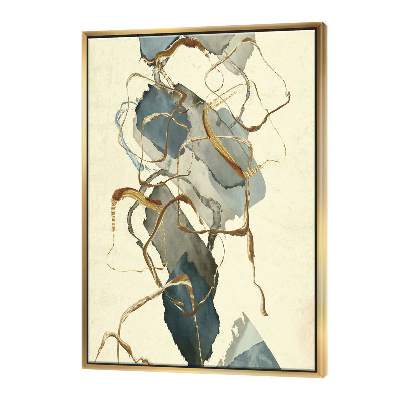 Gold Glam Squares VII - reproduction d'art sur toile, H 46 po x l 36 po x P 1,5 po, Cadre flottant doré