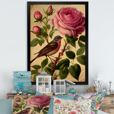 " Pink Rose On Retro Parchment V "