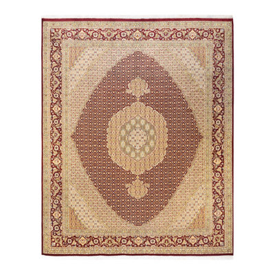 Tapis unique en laine noué à la main 8 pi 1 po x 10 pi nouvel âge Hayner - vert / rouge / beige