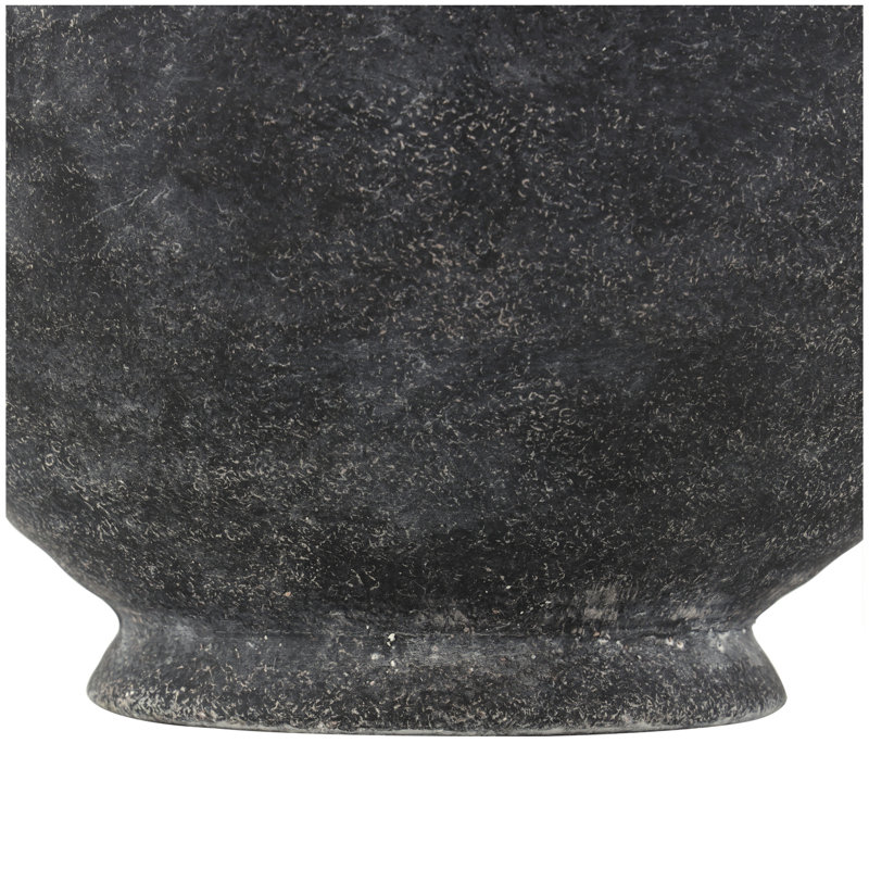 Ceramic Textured Decorative Vase with Ring Handles, Gray