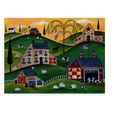 'American  Herb Sheep Cow Farmland' Acrylic Painting Print on Wrapped Canvas