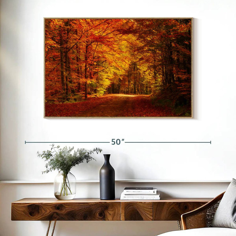 Forêt, arbres d'automne, Cadre flottant en bois naturel, 40 po x 27 po