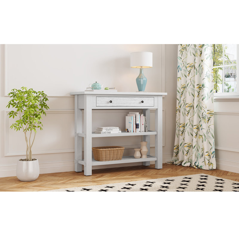 Minimalist Console Table with Drawer and Two Sturdy Shelves,, Antique White