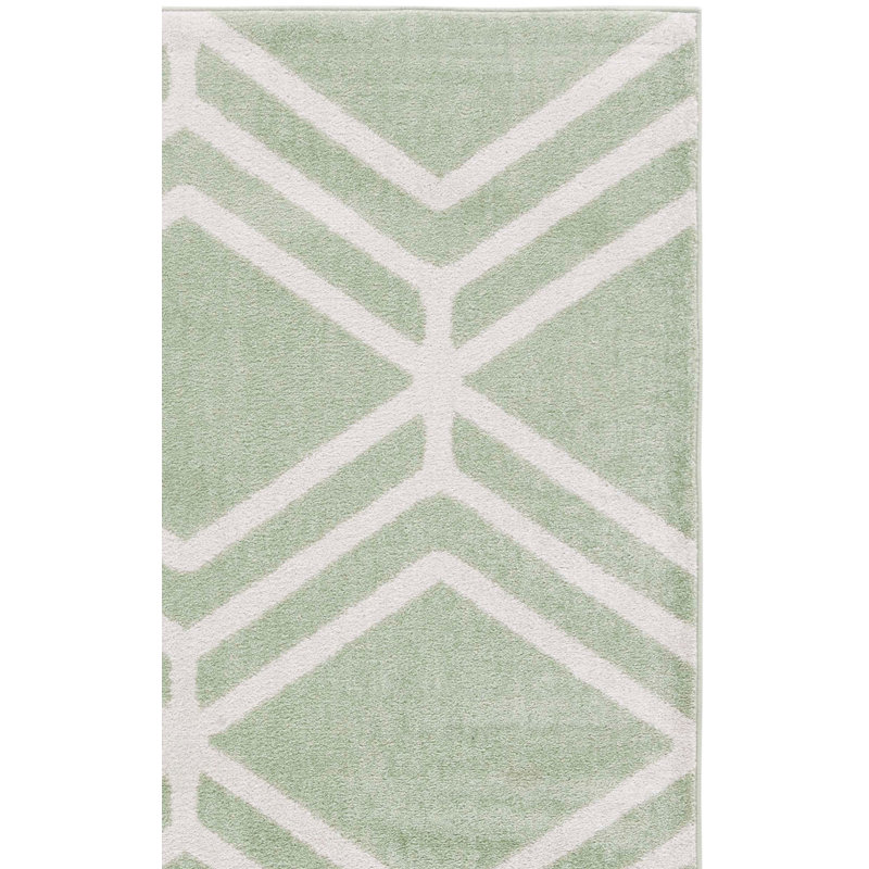 Tapis géométrique de couleur sauge / ivoire Arrietty, Rectangle 5 pi 1 po x 7 pi 6 po