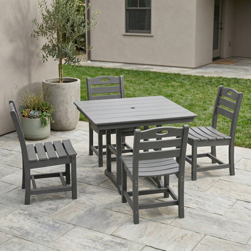 Ensembles de salle à manger de patio peu encombrants, Hdpe 5 pièces gris moderne pour patio